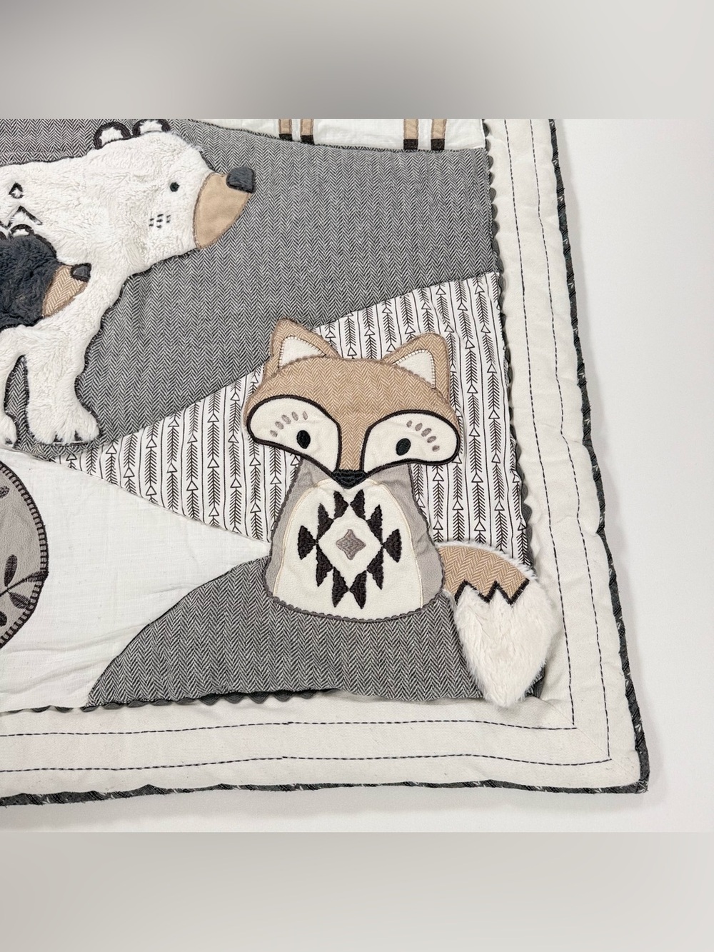 Levtex Baby Bailey Woodland Crib Quilt Blanket Bear Fox Deer Grey White Nursery - Picture 4 of 8